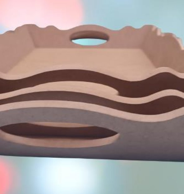 Hobi 90030 Dekoratif Model Üçlü Tepsi Seti Dalgalı Kenar Ahşap HAM MDF El Yapımı - 5