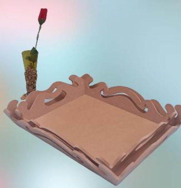Hobi 90029 ekoratif Model Öymalı Dalga Tepsi Takımı Ahşap HAM MDF El Yapımı - 8