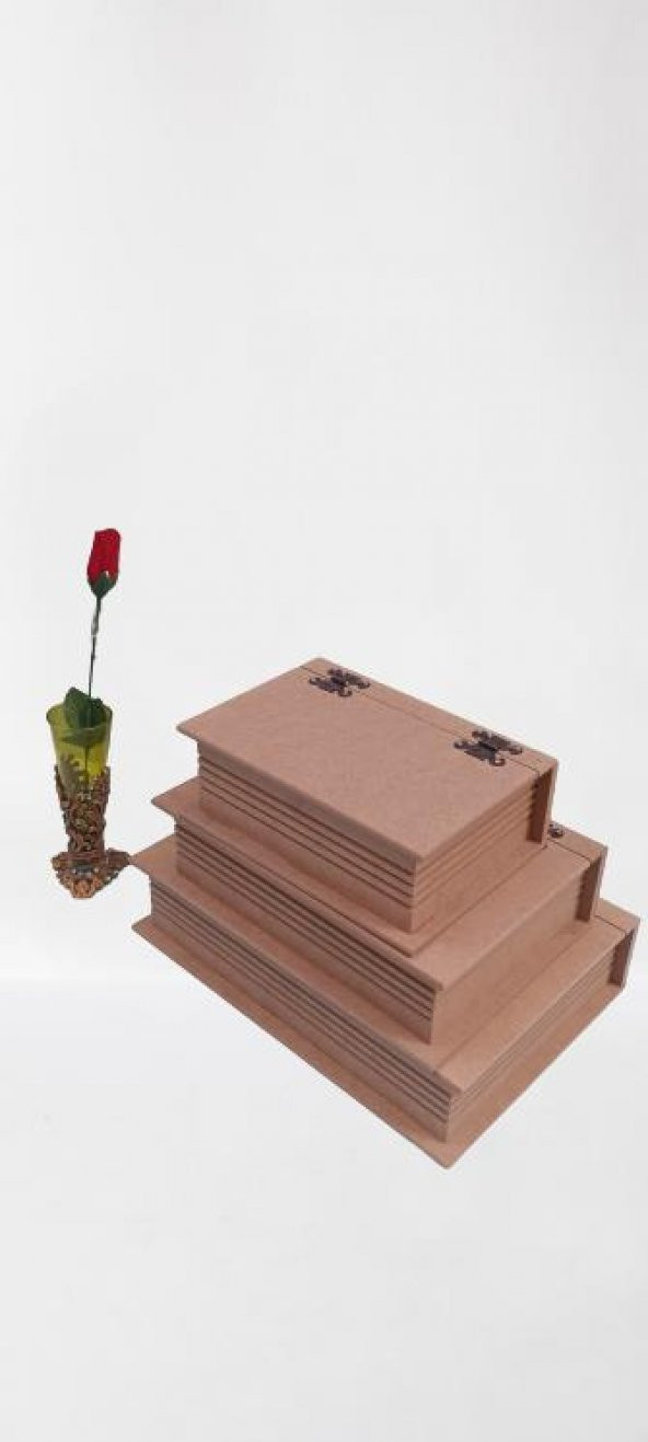 Hobi 90033 Dekoratif Model Üçlü Takı Kutusu Ahşap HAM MDF El Yapımı - 8