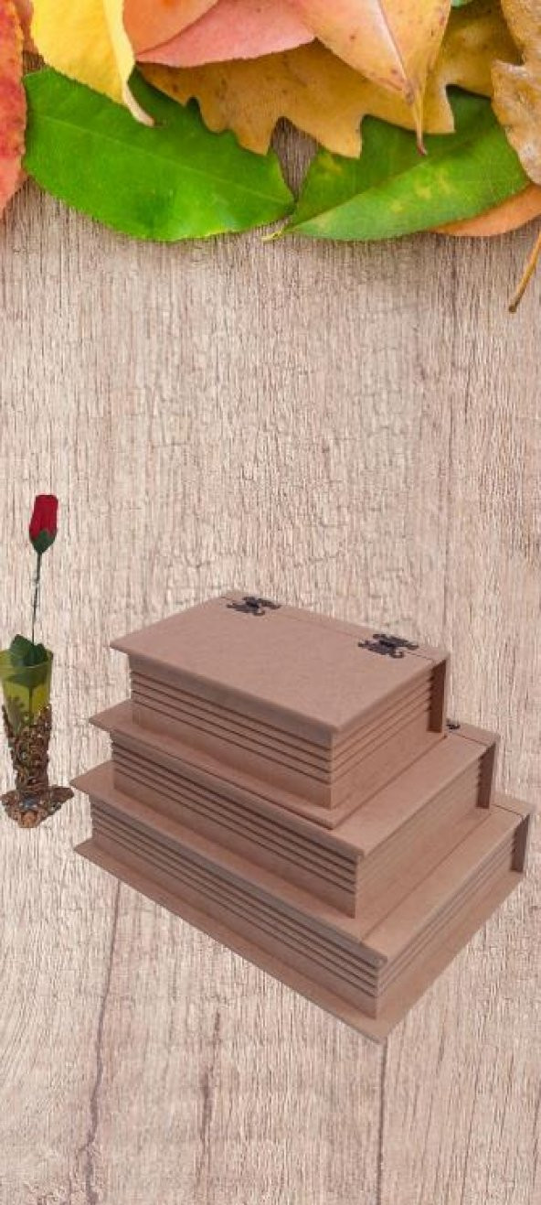 Hobi 90033 Dekoratif Model Üçlü Takı Kutusu Ahşap HAM MDF El Yapımı - 10