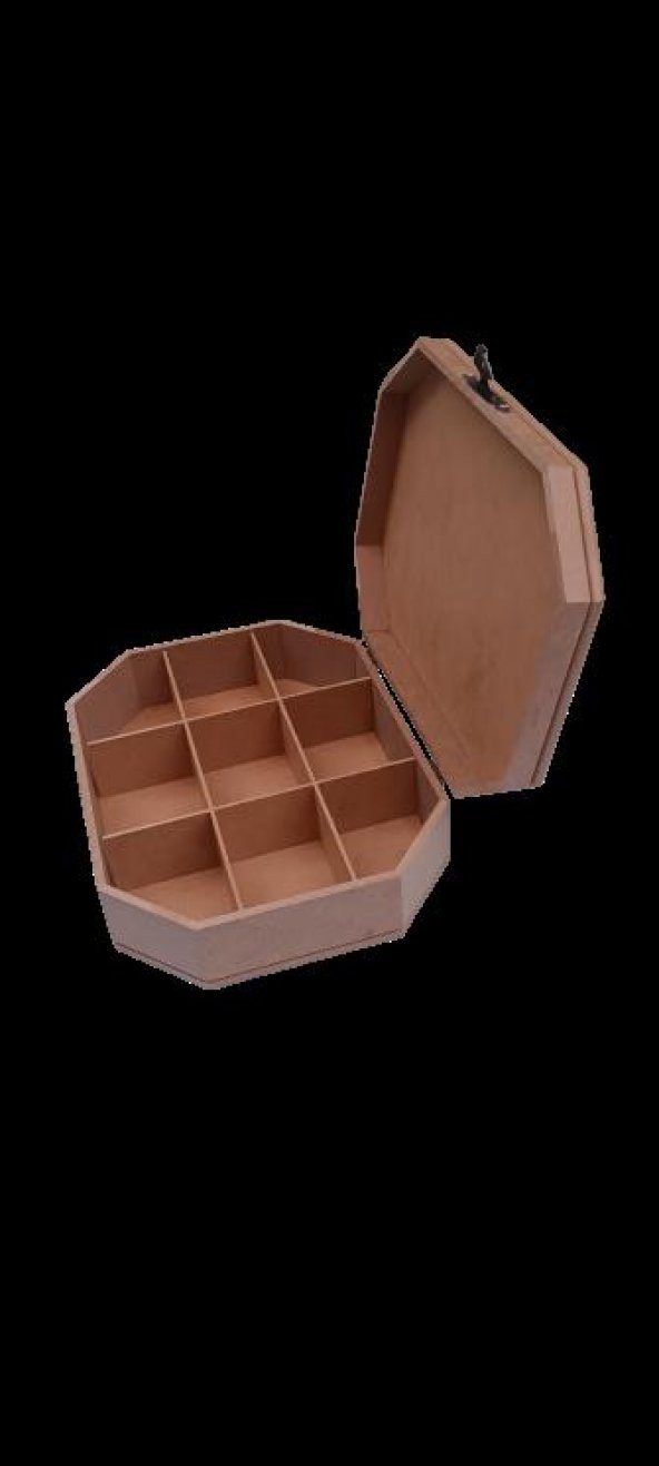 Hobi 90039 Dekoratif Takı Kutu Çokgen Model Klips Bölme HAM Ahşap MDF El Yapımı - 4