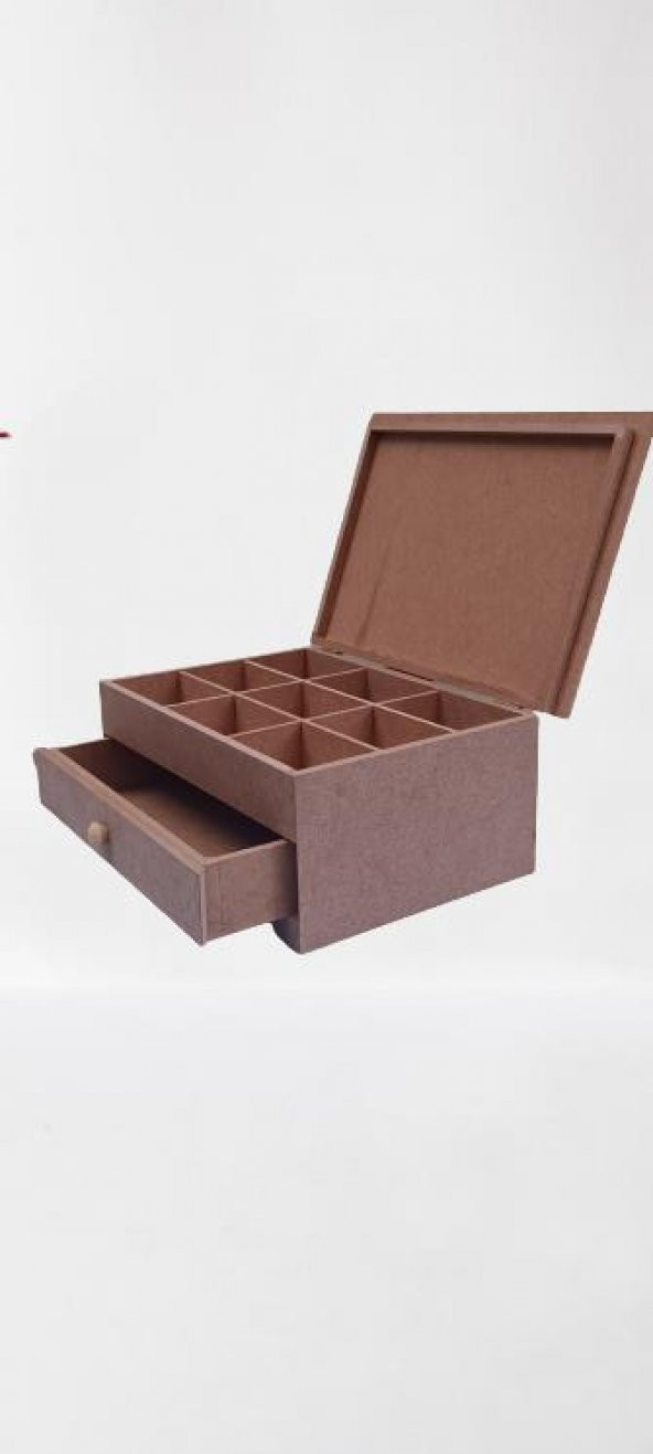 Hobi 90040 Dekoratif Takı Makyaj Kutu Model Çekm Bölmeli HAM Ahşap MDF El Yapımı - 8