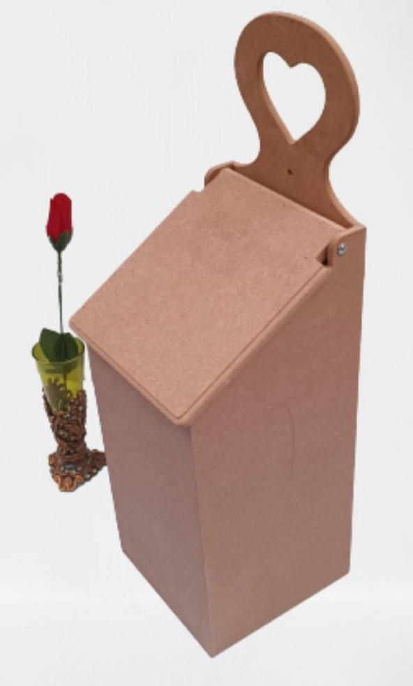 Hobi 90045 Dekoratif Model Poşet Kutusu Ahşap MDF HAM  kalpli El Yapımı - 6