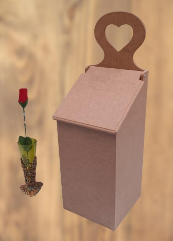 Hobi 90045 Dekoratif Model Poşet Kutusu Ahşap MDF HAM  kalpli El Yapımı - 9