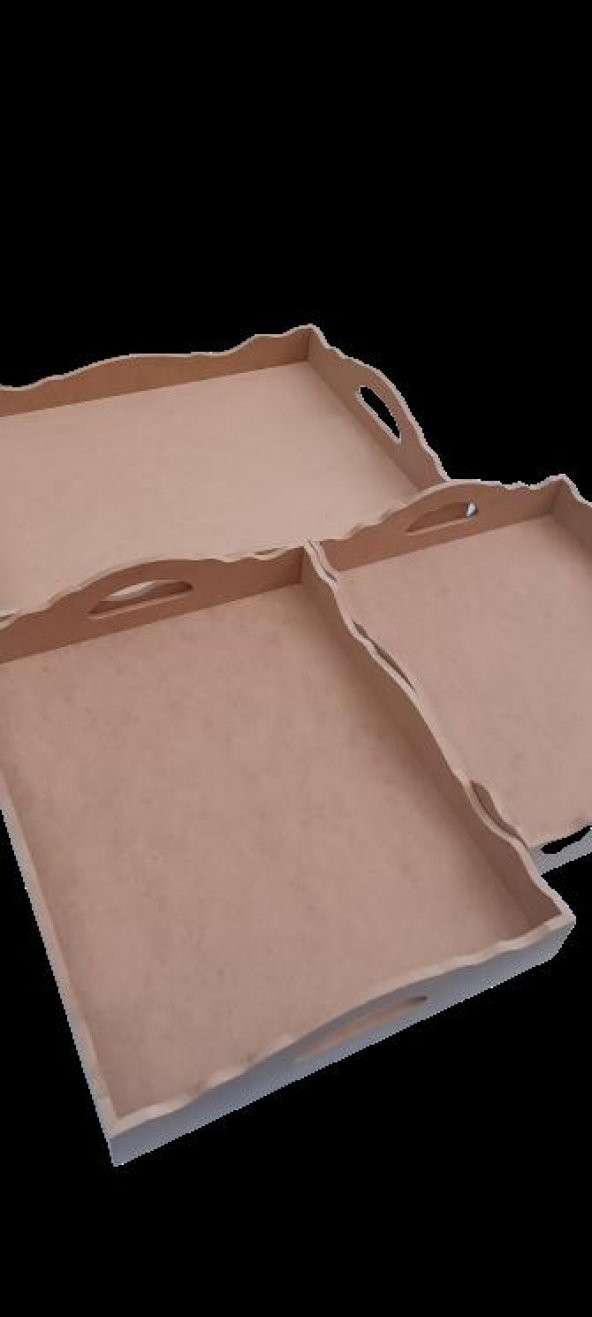Hobi 90035 Dekoratif tepsi Seti Üçlü Model HAM Ahşap MDF El yapımı