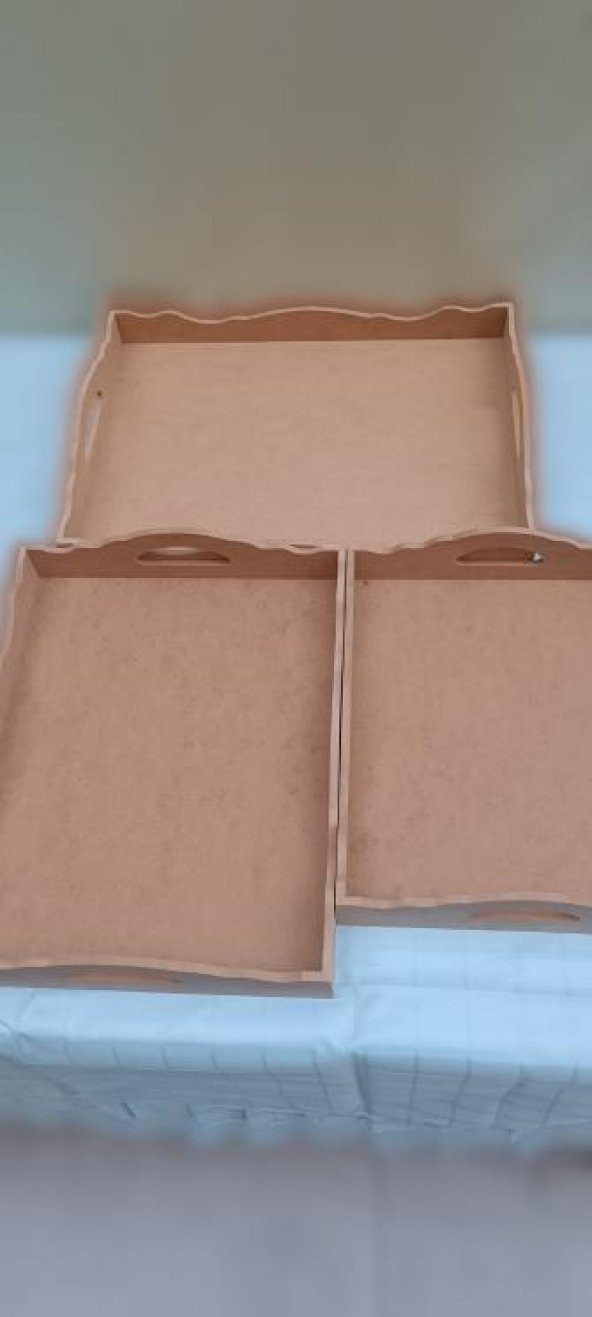 Hobi 90035 Dekoratif tepsi Seti Üçlü Model HAM Ahşap MDF El yapımı - 2