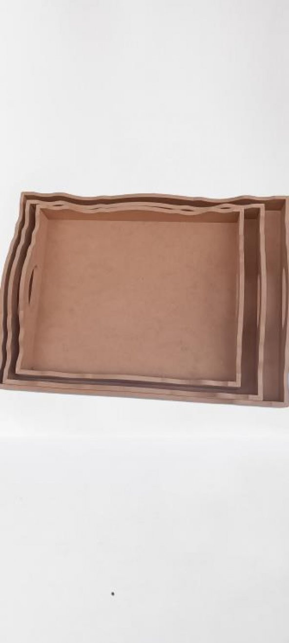 Hobi 90035 Dekoratif tepsi Seti Üçlü Model HAM Ahşap MDF El yapımı - 3
