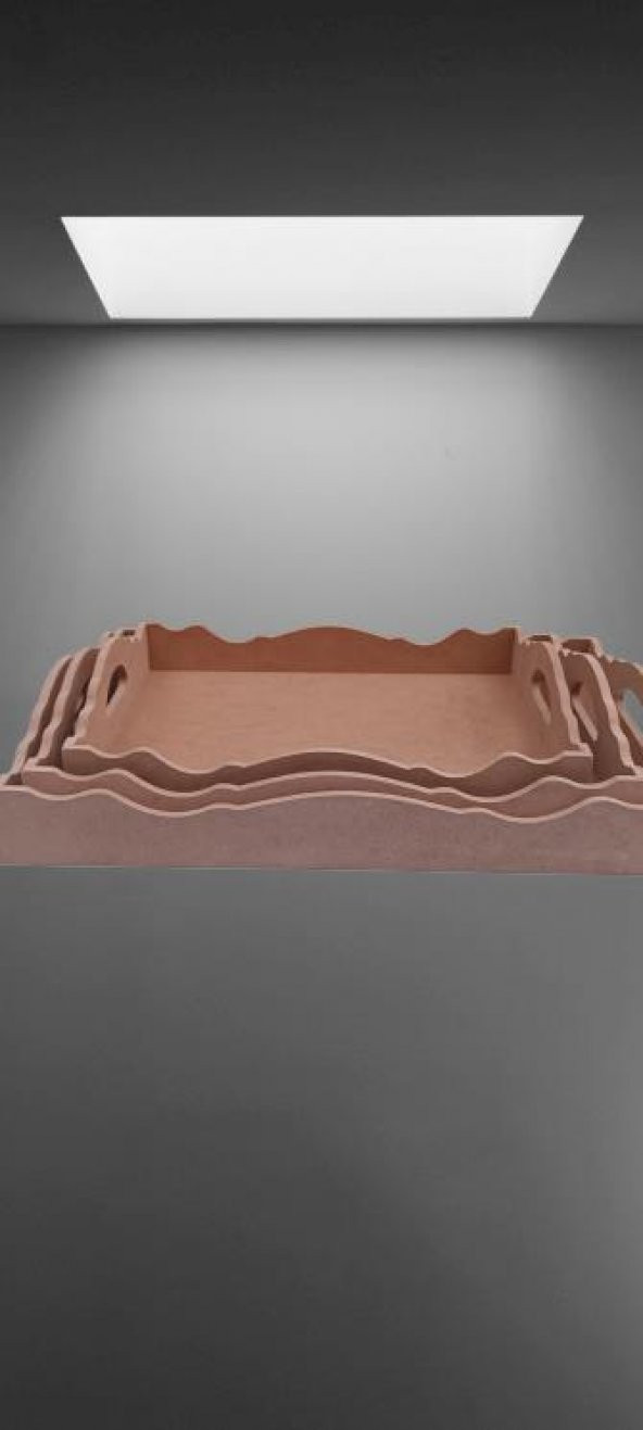 Hobi 90035 Dekoratif tepsi Seti Üçlü Model HAM Ahşap MDF El yapımı - 4