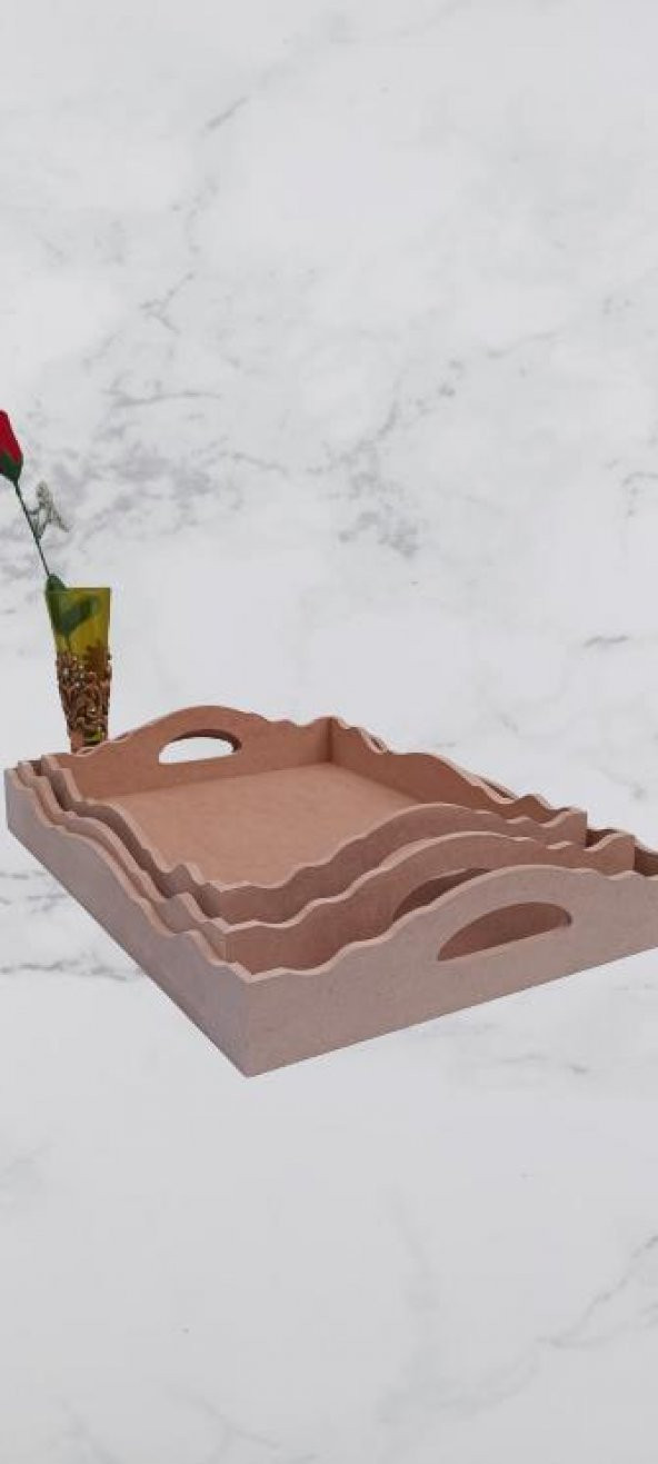 Hobi 90035 Dekoratif tepsi Seti Üçlü Model HAM Ahşap MDF El yapımı - 8