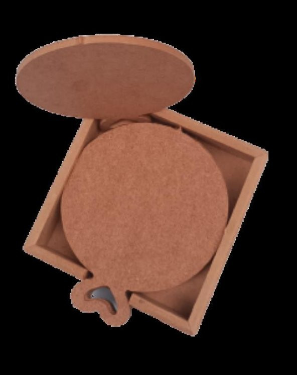 Hobi 90053 Dekoratif Yuvarlak 90053 Kalpli Ahşap MDF Çay Tabak Altı Set El Yapım - 4