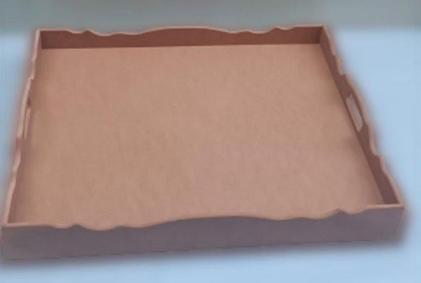 Hobi 90049 Dekoratif Tepsi Ayaklı Dikdörtgen HAM Ahşap MDF Model El Yapımı - 2
