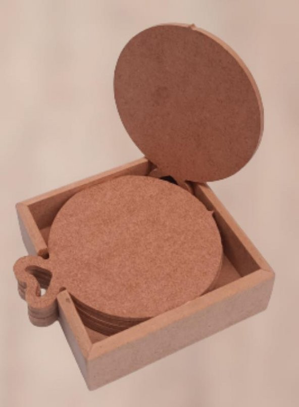 Hobi 90053 Dekoratif Yuvarlak 90053 Kalpli Ahşap MDF Çay Tabak Altı Set El Yapım - 5