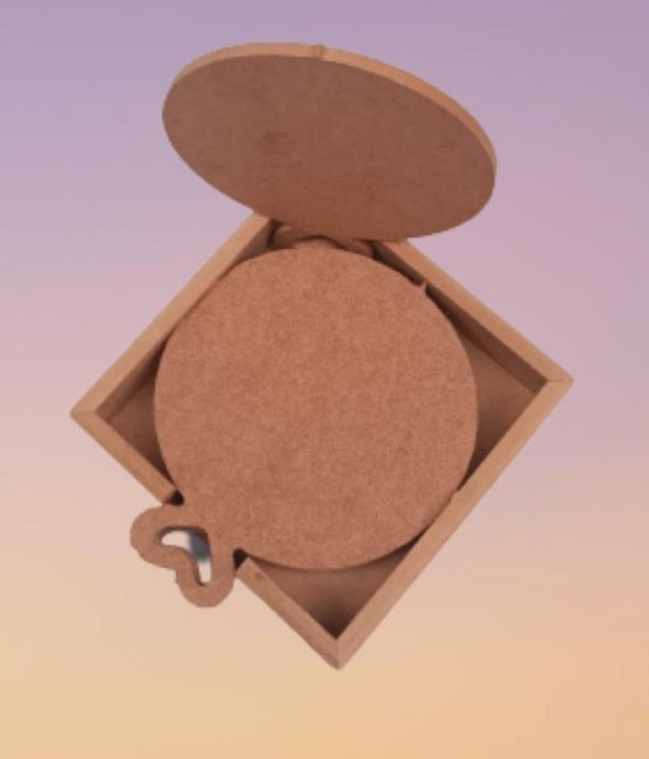 Hobi 90053 Dekoratif Yuvarlak 90053 Kalpli Ahşap MDF Çay Tabak Altı Set El Yapım - 6