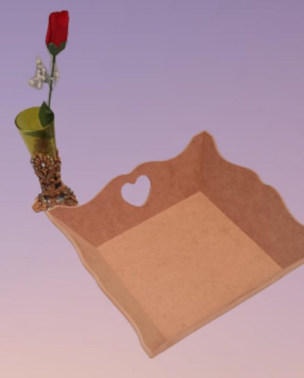 Hobi Dekoratif 90057 Model Ekmek Tepsi Dalgalı Kenar Kalpli Ahşap MDF El Yapımı - 4