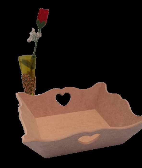 Hobi Dekoratif 90057 Model Ekmek Tepsi Dalgalı Kenar Kalpli Ahşap MDF El Yapımı - 5