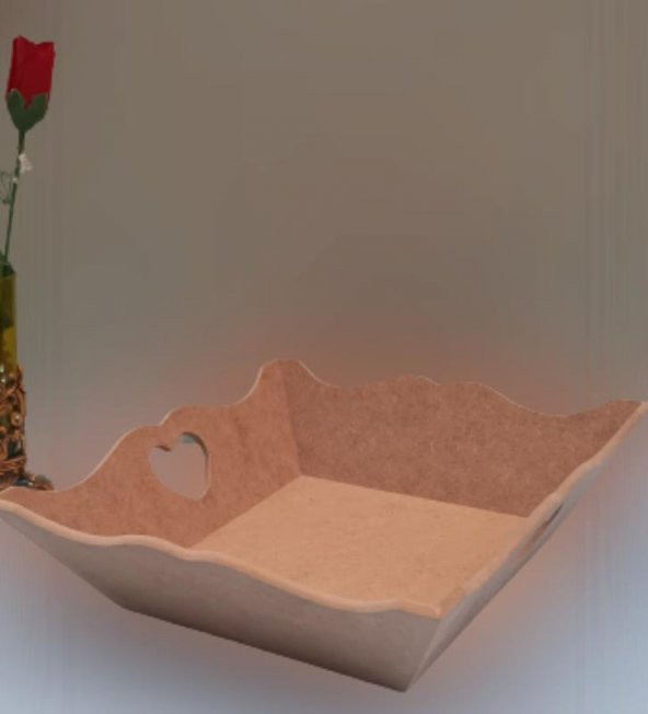 Hobi Dekoratif 90057 Model Ekmek Tepsi Dalgalı Kenar Kalpli Ahşap MDF El Yapımı - 7