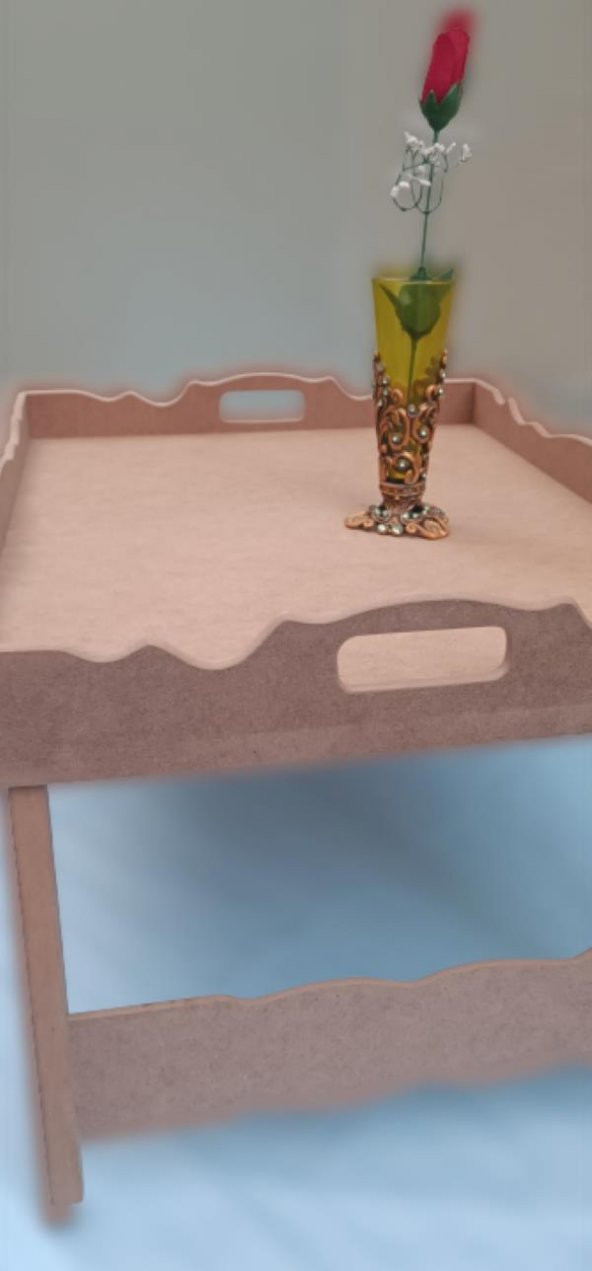 Hobi 90049 Dekoratif Tepsi Ayaklı Dikdörtgen HAM Ahşap MDF Model El Yapımı - 4