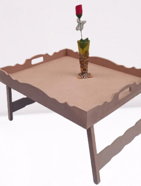 Hobi 90049 Dekoratif Tepsi Ayaklı Dikdörtgen HAM Ahşap MDF Model El Yapımı - 5