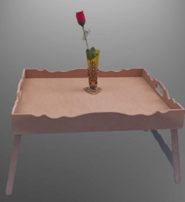 Hobi 90049 Dekoratif Tepsi Ayaklı Dikdörtgen HAM Ahşap MDF Model El Yapımı - 7