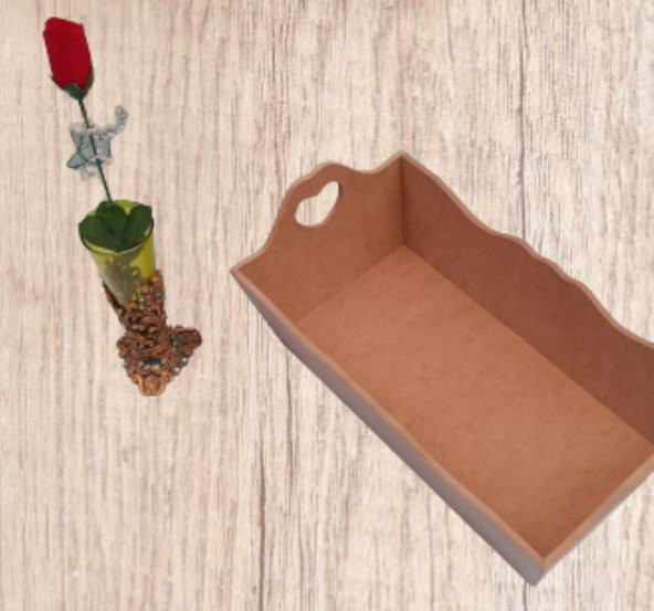 Hobi 90056 Dekoratif Model Ekmek Tepsisi Ahşap MDF Kalpli El Yapımı - 5