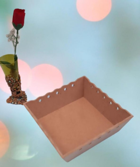 Hobi Dekoratif Model Ekmek Sepeti Dalgalı Kenar Oymalı HAM MDF Ahşap EL Yapımı - 6