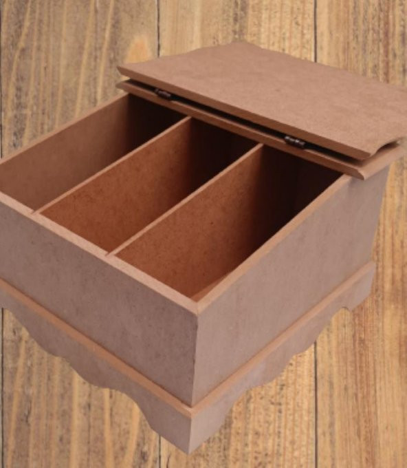 Hobi 90068 Dekoratif Çay Kutusu Ahşap MDF HAM cnc itinalı paket kargo El Yapım - 2