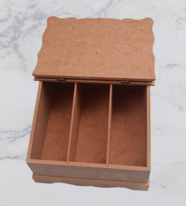 Hobi 90068 Dekoratif Çay Kutusu Ahşap MDF HAM cnc itinalı paket kargo El Yapım - 3