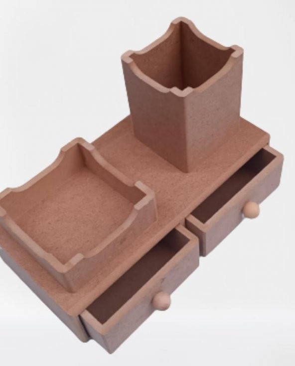 Hobi 90066 Dekoratif Kalemlik Set İkili Model HAM MDF Ahşap Çekmece El yapımı - 4