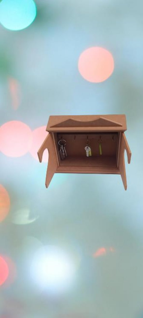 Hobi 90070 Dekoratif Anahtarlık Kutusu Model Ahşap MDF HAM  Kalpli El Yapımı