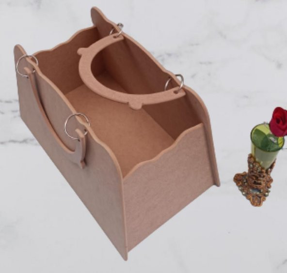 Hobi 90069 Dekoratif Bayan Çantası Ahşap MDF HAM El Yapımı - 7