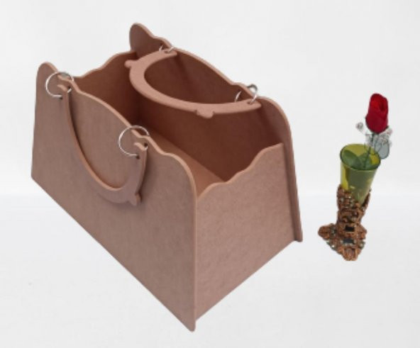 Hobi 90069 Dekoratif Bayan Çantası Ahşap MDF HAM El Yapımı - 8