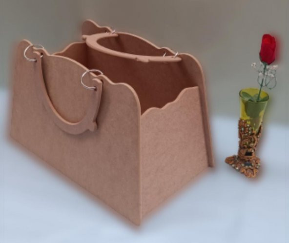 Hobi 90069 Dekoratif Bayan Çantası Ahşap MDF HAM El Yapımı - 9