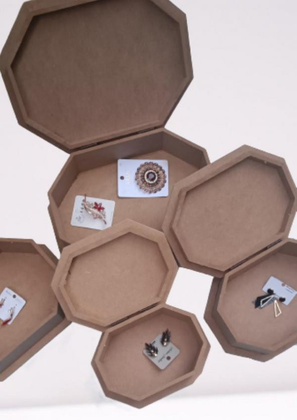 Hobi 90074 Dekoratif Model Makyaj Kutu Set Dörtlü HAM Ahşap MDF El Yapım - 2