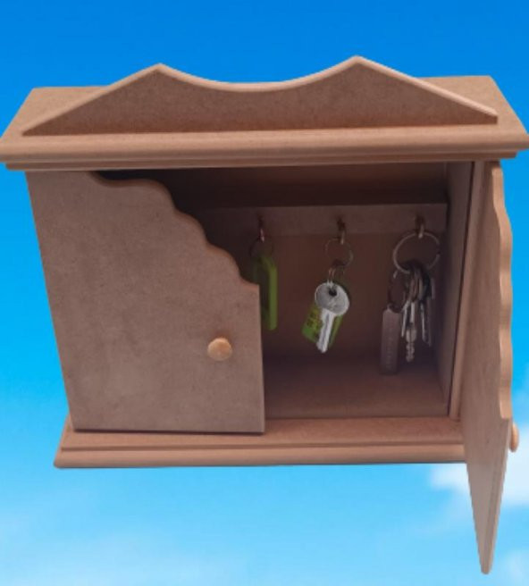 Hobi Dekoratif 90071 Anahtarlık Kutu Yarım kapak Model Ahşap MDF HAM El yapıM - 5