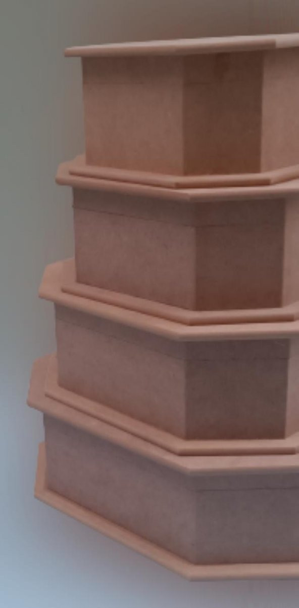 Hobi 90074 Dekoratif Model Makyaj Kutu Set Dörtlü HAM Ahşap MDF El Yapım - 6