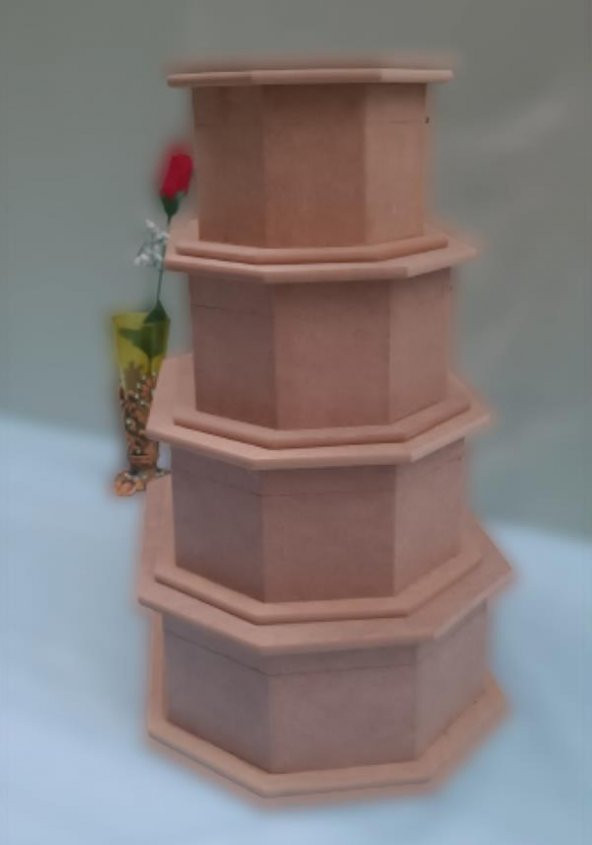 Hobi 90074 Dekoratif Model Makyaj Kutu Set Dörtlü HAM Ahşap MDF El Yapım - 8