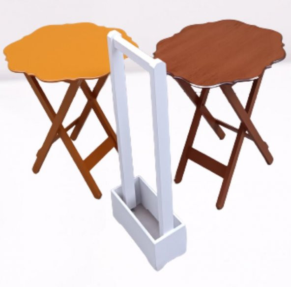 Çanta Zigon 90075 Sehpa Yonca Model 2li Takım Ahşap MDF Hardal-Ceviz Renk El Yapı - Resim 2