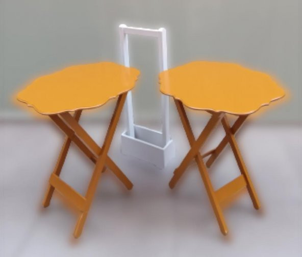 Çanta Zigon 90076 Sehpa Yonca Model 2 li Tk Ahşap MDF Hardal Renk Uyum El Yapım - 5