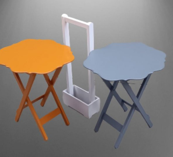 Çanta Zigon 90077 Sehpa Yonca Model 2 li Tk Ahşap MDF Gri Hardal Renk Uyum Elyapı - 6