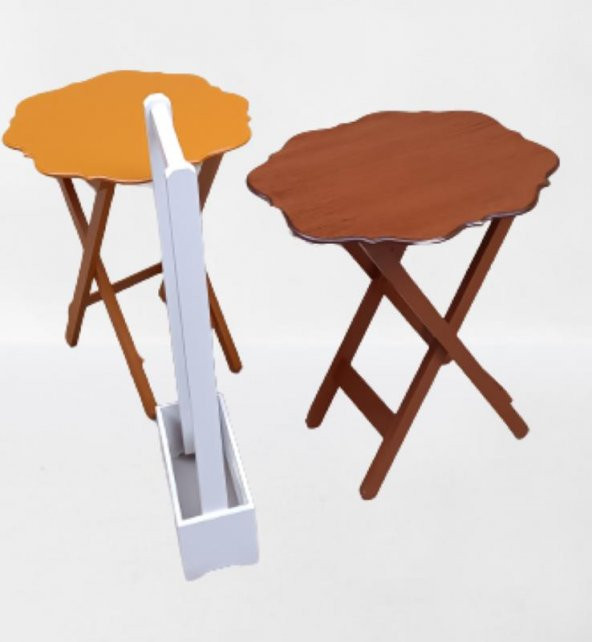 Çanta Zigon 90076 Sehpa Yonca Model 2 li Tk Ahşap MDF Hardal Renk Uyum El Yapım - 10