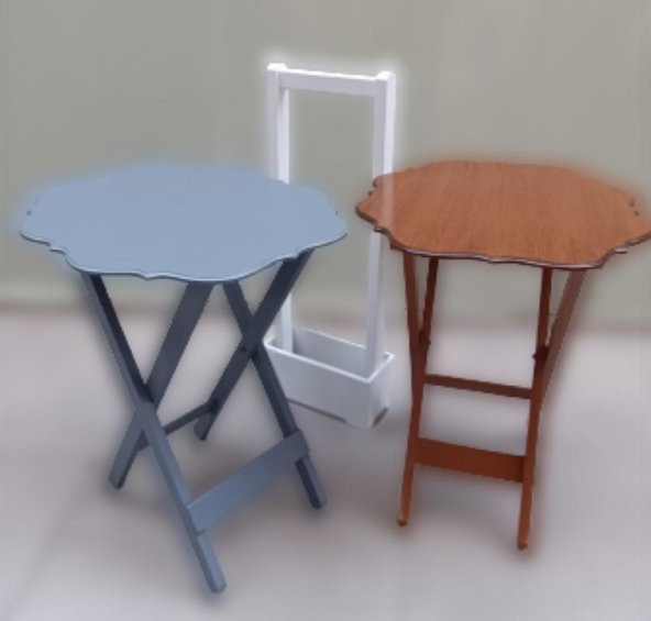 Çanta Zigon 90078 Sehpa Yonca Model 2 li Tk Ahşap Mdf Gri Ceviz Renk Uyum El Yapı - 8