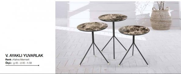 Zigon OSM117580 YUVARLAK MODEL Parlak Ahşap mermer MDF tabla Metal V ayak El Yapı - 2