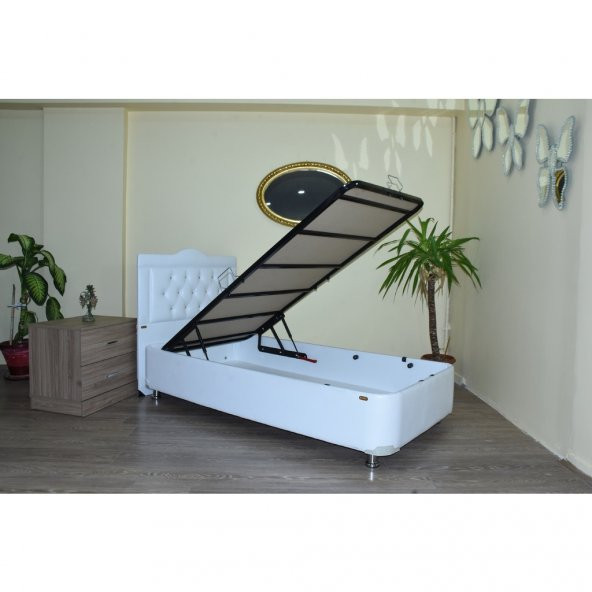 Baza Başlık 134330 Suni deri Beyaz Yüksek ayak baza 100*200 El Yapım