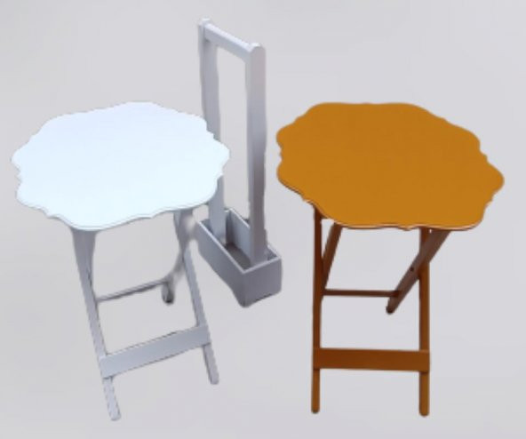 Çanta Zigon 90081 Sehpa Yonca Model İkili Tk Ahşap MDF Beyaz ve Hardal Renk Uyum - 8