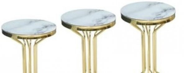 Brc ZİGON Bufalo 140550 Model BEYAZ MERMER TEMPER Cam Metal GOLD renk Kaplı Ayak