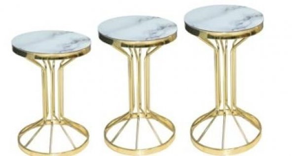 Brc ZİGON Bufalo 140550 Model BEYAZ MERMER TEMPER Cam Metal GOLD renk Kaplı Ayak - Resim 2