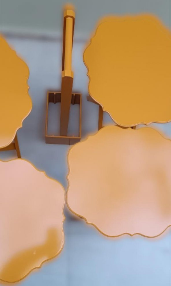 Çanta Zigon 90087 Sehpa Yonca Tk Dörtlü Model Ahşap MDF Hardal Renk Uyum El Yapım - 2