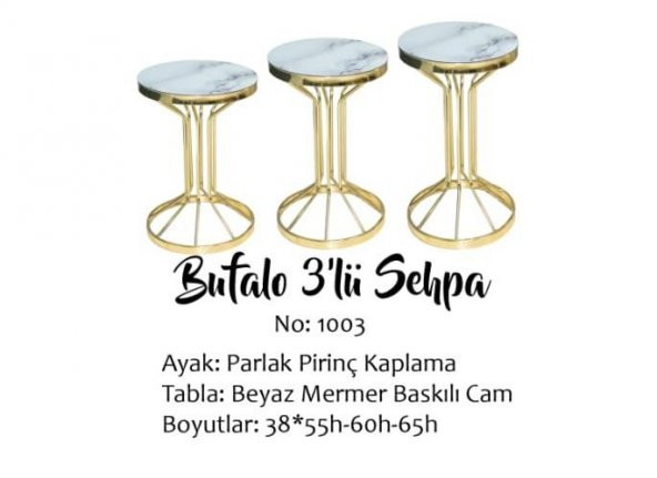 Brc ZİGON Bufalo 140550 Model BEYAZ MERMER TEMPER Cam Metal GOLD renk Kaplı Ayak - Resim 3