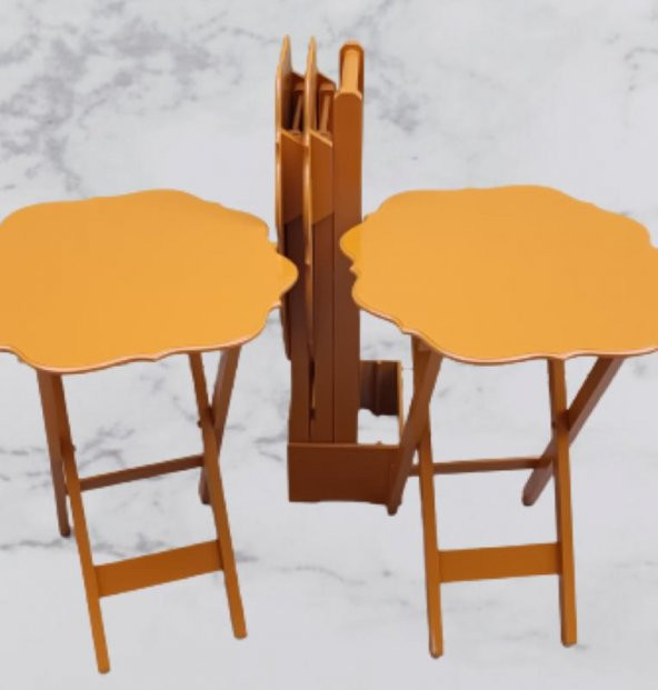Çanta Zigon 90087 Sehpa Yonca Tk Dörtlü Model Ahşap MDF Hardal Renk Uyum El Yapım - 3
