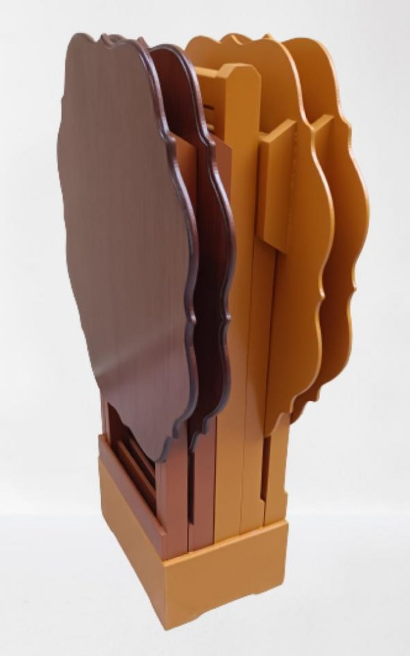 Çanta Zigon 90085 Sehpa Yonca Model Ahşap MDF Ceviz ve Hardal Renk Uyum El Yapım - 4